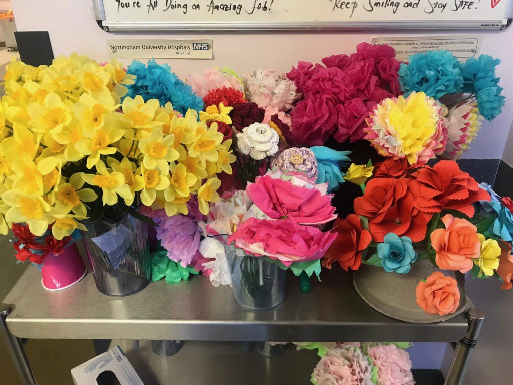 Bunches of paper flowers